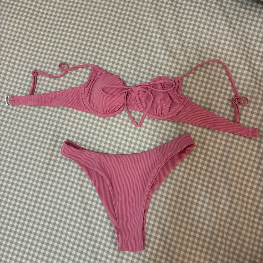 Pink Ribbed Bikini Set - Picture 2 of 2
